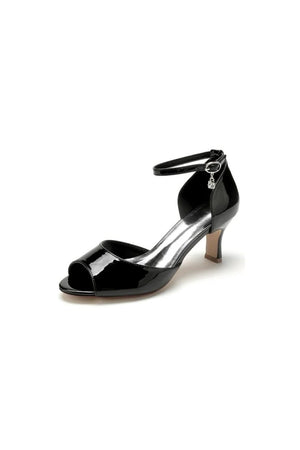 Open Toe Patent Leather Heels with Hanging Charm - KissProm