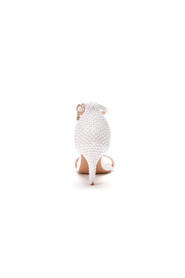 Open Toe Pearl Ankle Strap Wedding High Heels - KissProm
