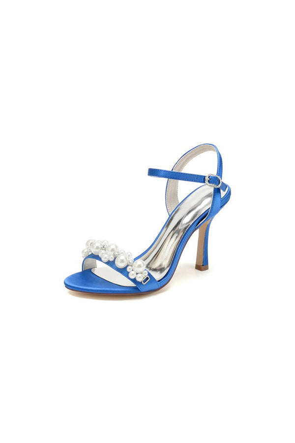Open Toe Pearl Stiletto Heels - KissProm