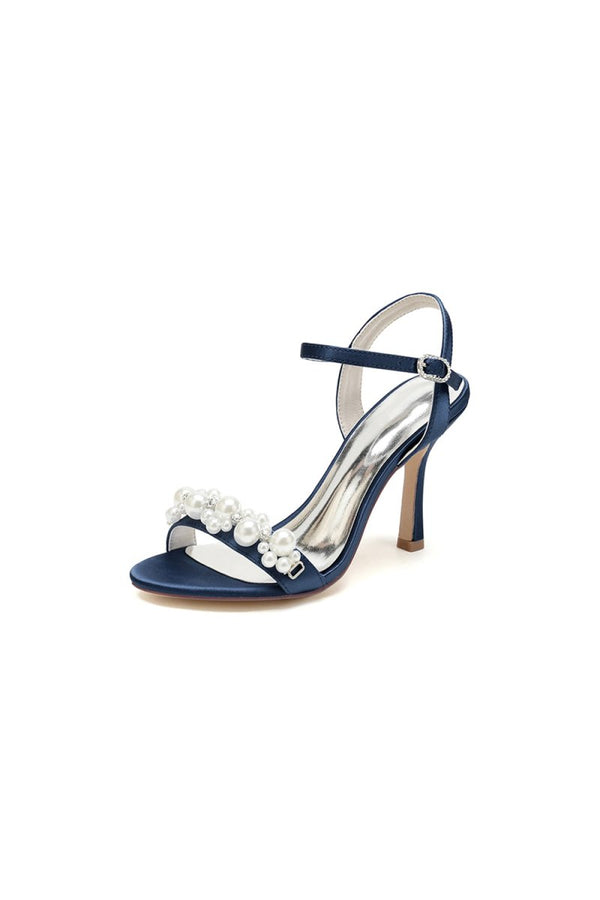 Open Toe Pearl Stiletto Heels - KissProm