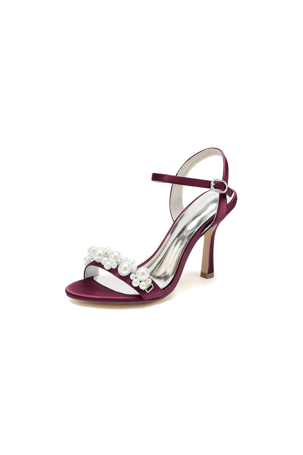 Open Toe Pearl Stiletto Heels - KissProm