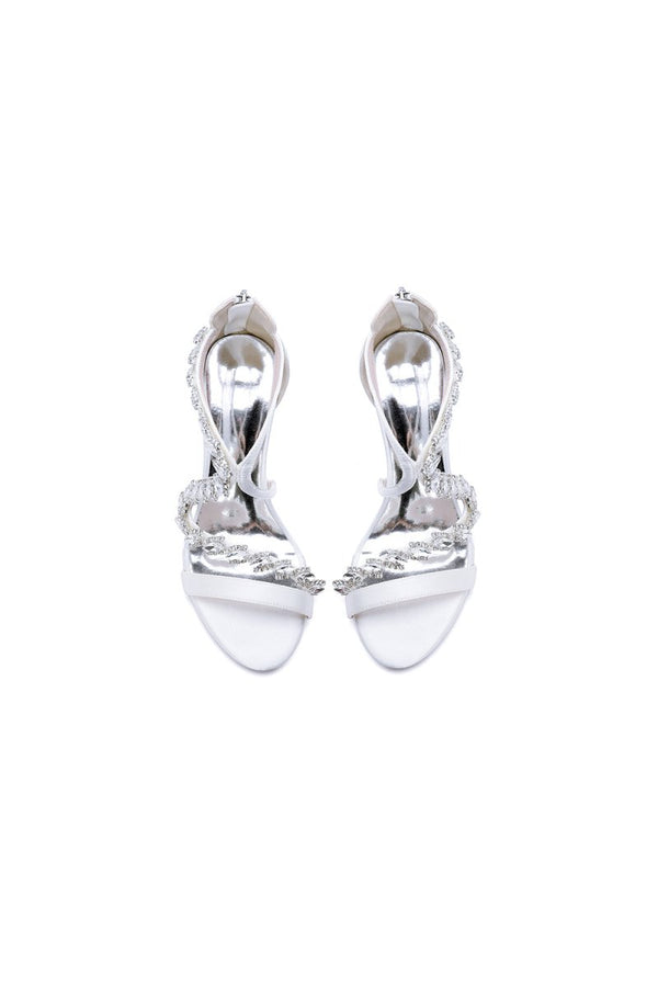 Open Toe Satin Block Heels With Crystal Straps – Shoes by KissProm | Available at KissProm