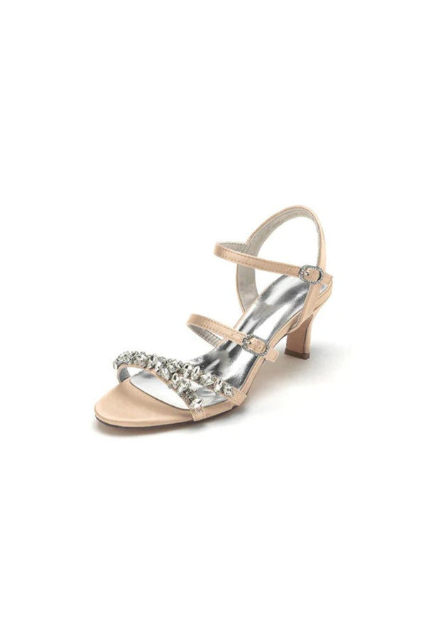 Open Toe Chunky Heels with Rhinestone - KissProm