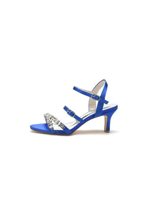 Open Toe Chunky Heels with Rhinestone - KissProm