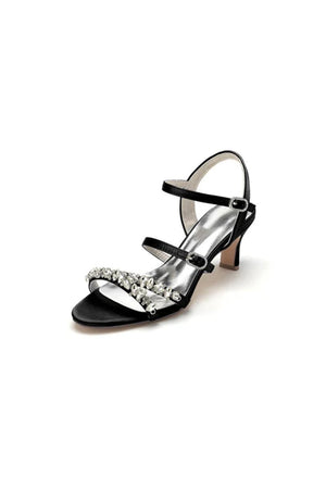 Open Toe Chunky Heels with Rhinestone - KissProm