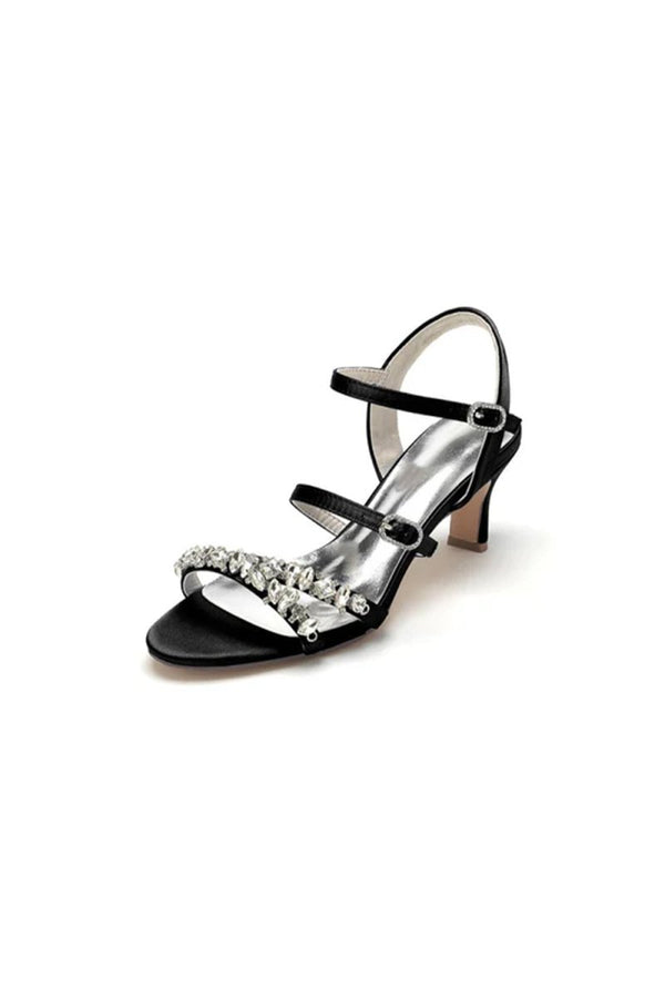 Open Toe Chunky Heels with Rhinestone - KissProm