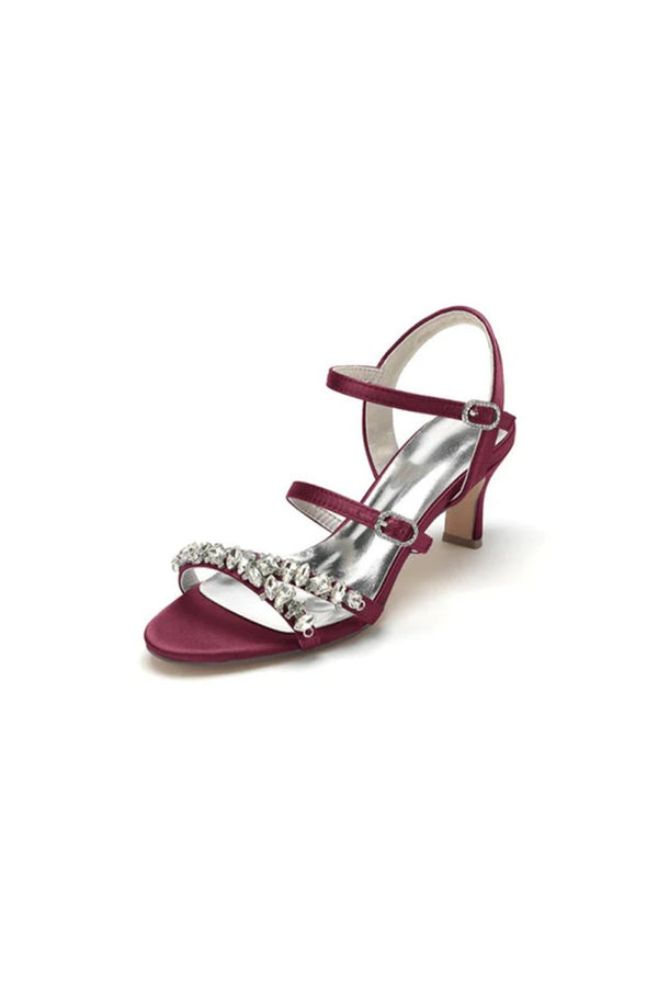 Open Toe Chunky Heels with Rhinestone - KissProm