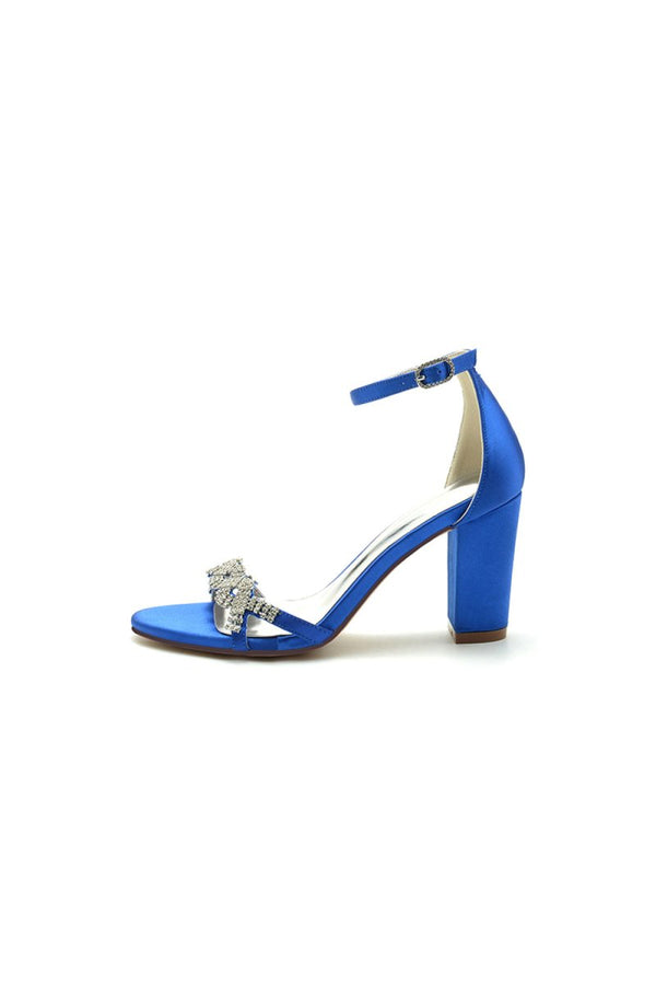 Open Toe With Rhinestone Chunky Heels - KissProm