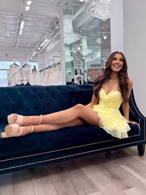 Yellow - A Line Chiffon Ruffles Sweetheart Short Homecoming Dresses with Bow – Homecoming Dresses by KissProm | Available at KissProm