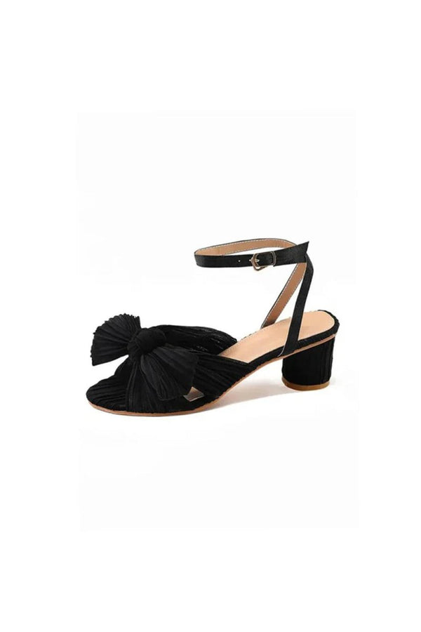 Outdoor Satin Peep Toe Chunky Heel Shoes With Buckle Bowknot - KissProm