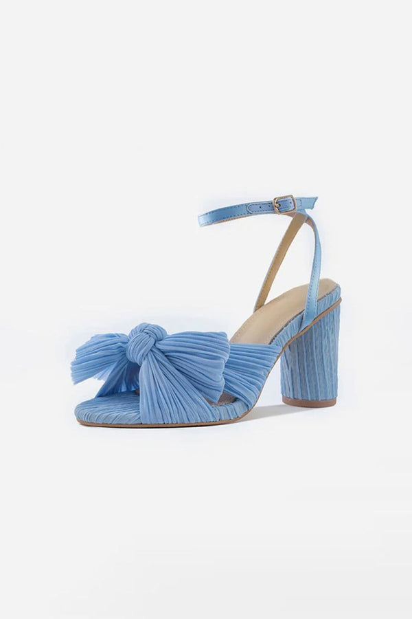 Outdoor Satin Peep Toe Chunky Heel Shoes With Buckle Bowknot - KissProm