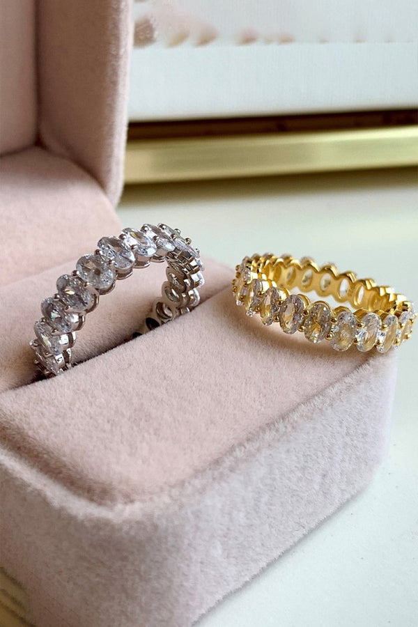Oval Zircons Sterling Silver 18K Gold Plated Infinity Ring - KissProm