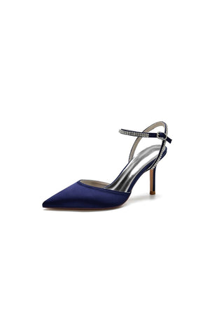 Party Crystal Strap Pointed Toe Satin Stiletto Heels - KissProm