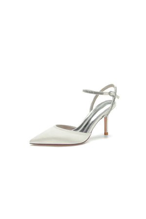 Party Crystal Strap Pointed Toe Satin Stiletto Heels - KissProm