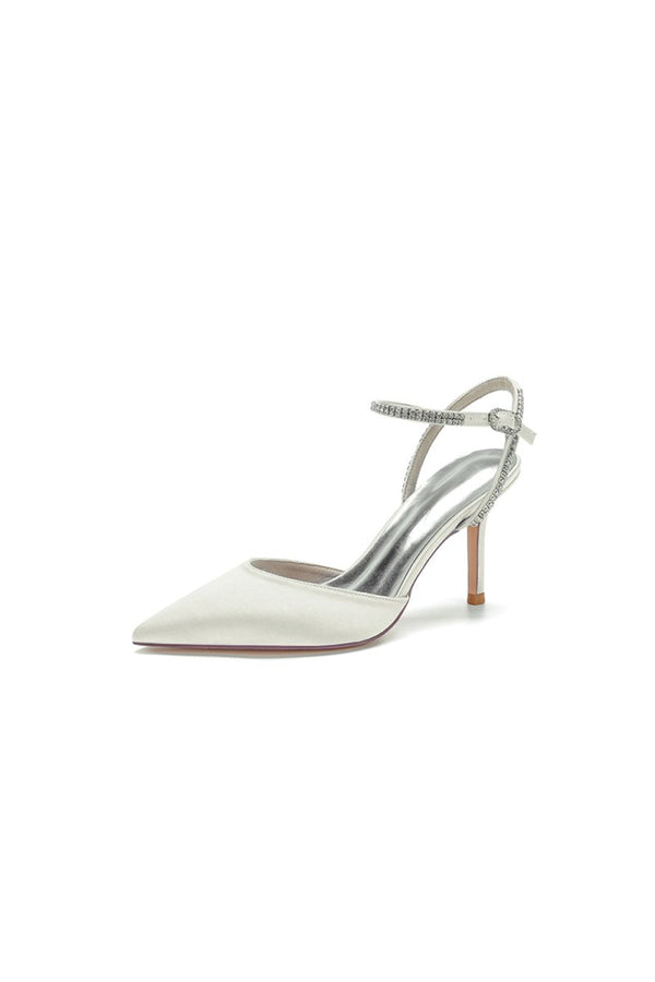 Party Crystal Strap Pointed Toe Satin Stiletto Heels - KissProm