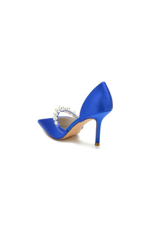 Party Pearl Strap Pointed Toe Satin High Heels - KissProm