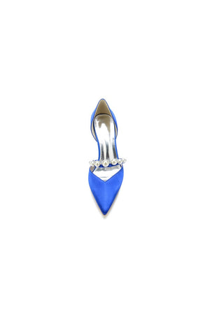 Party Pearl Strap Pointed Toe Satin High Heels - KissProm
