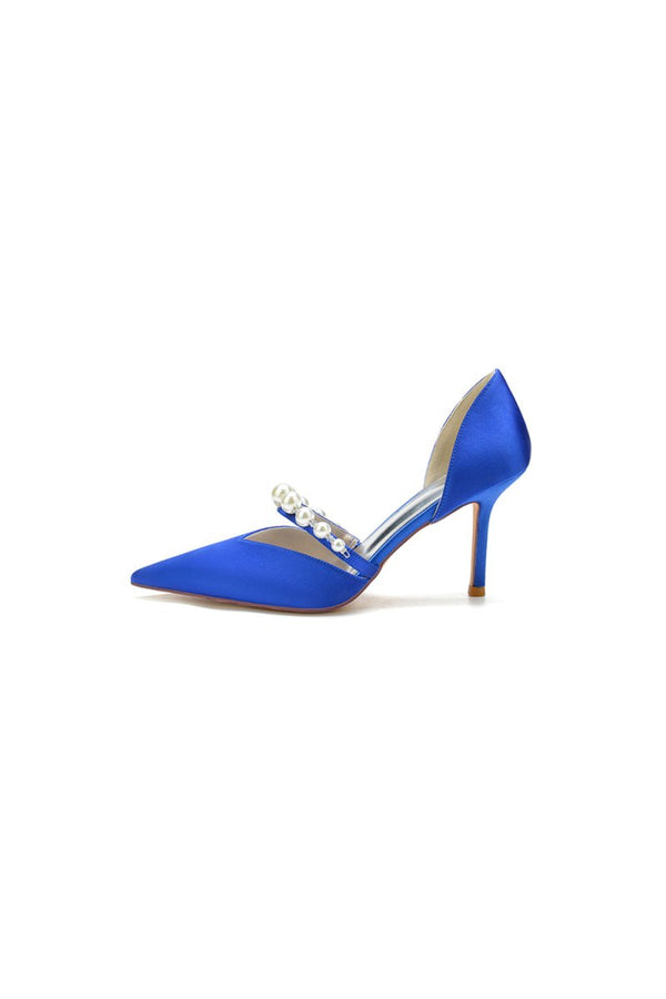 Party Pearl Strap Pointed Toe Satin High Heels - KissProm