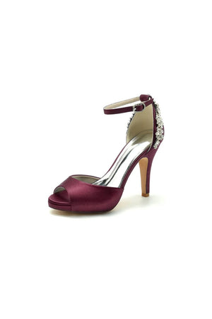 Party Peep Toe Rhinestone Embellished High Heels - KissProm