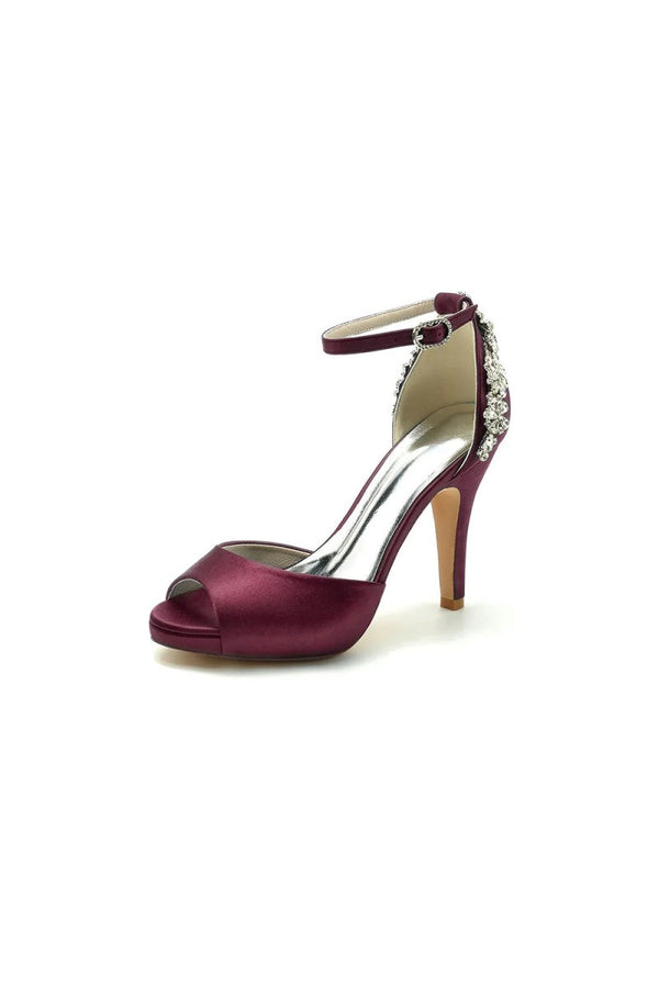 Party Peep Toe Rhinestone Embellished High Heels - KissProm