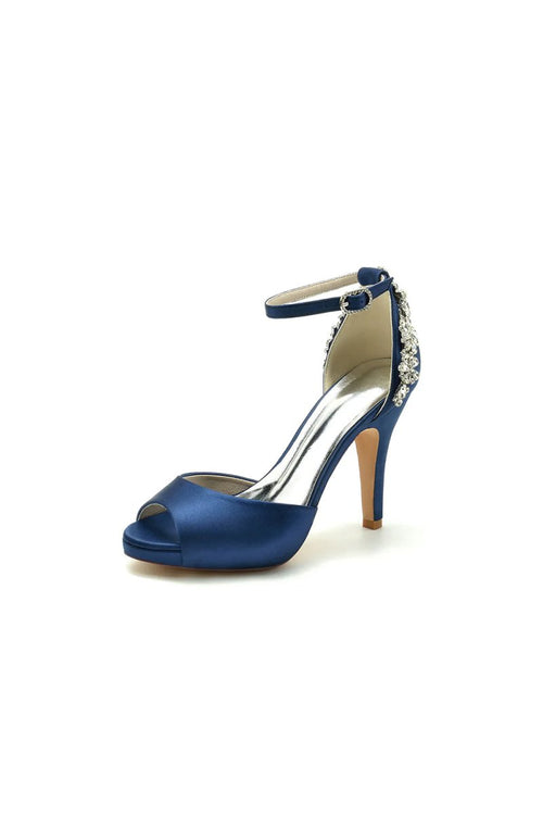 Party Peep Toe Rhinestone Embellished High Heels - KissProm