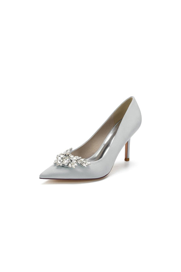 Party Pointed Toe Crystal Satin High Heels - KissProm