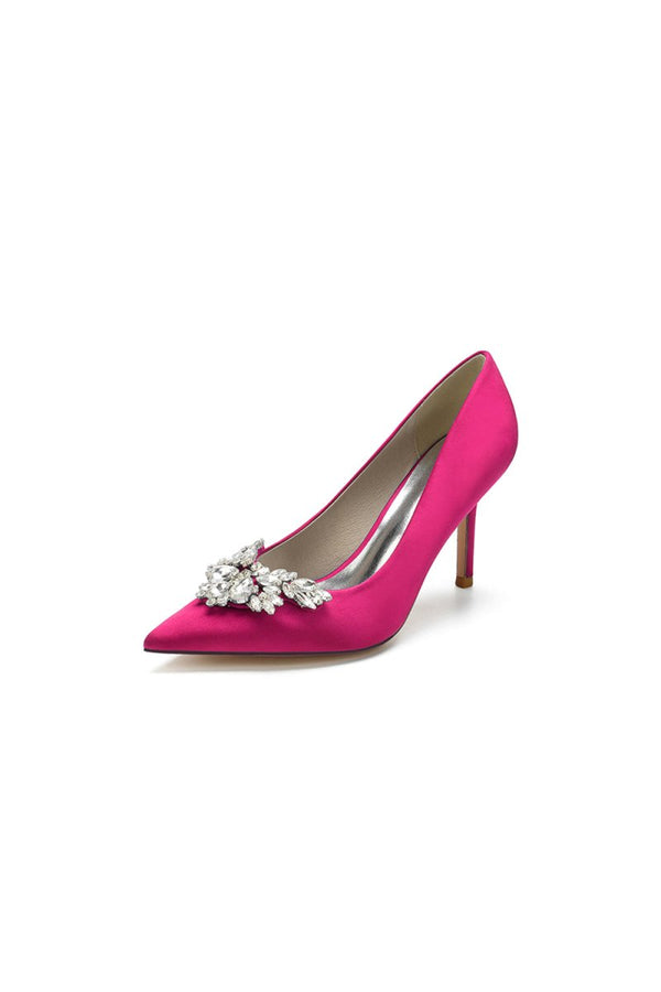 Party Pointed Toe Crystal Satin High Heels - KissProm