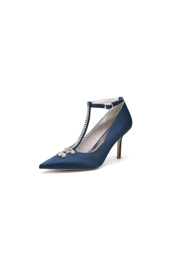 Party Pointed Toe Crystal Strap High Heels Shoes - KissProm