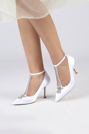 Party Pointed Toe Crystal Strap High Heels Shoes - KissProm