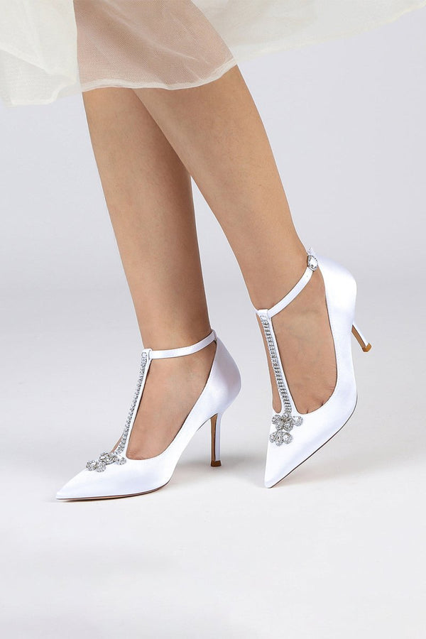 Party Pointed Toe Crystal Strap High Heels Shoes - KissProm