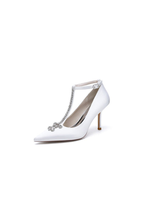 Party Pointed Toe Crystal Strap High Heels Shoes - KissProm
