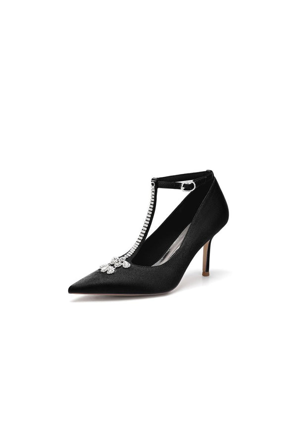 Party Pointed Toe Crystal Strap High Heels Shoes - KissProm
