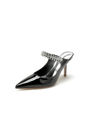 Leather Pointed Toe Wedding Shoes with Rhinestone - KissProm