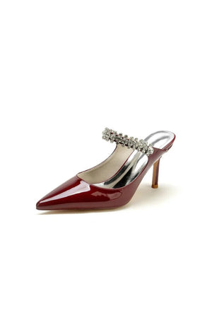 Leather Pointed Toe Wedding Shoes with Rhinestone - KissProm