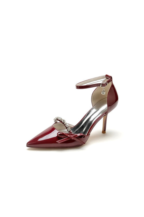 Patent Leather Wedding High Heels with Bow - KissProm