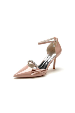 Patent Leather Wedding High Heels with Bow - KissProm
