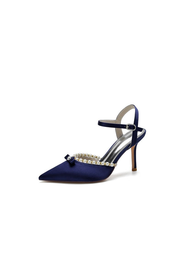 Pearl Cocktail Pointed Toe Buckle Strap Heels - KissProm
