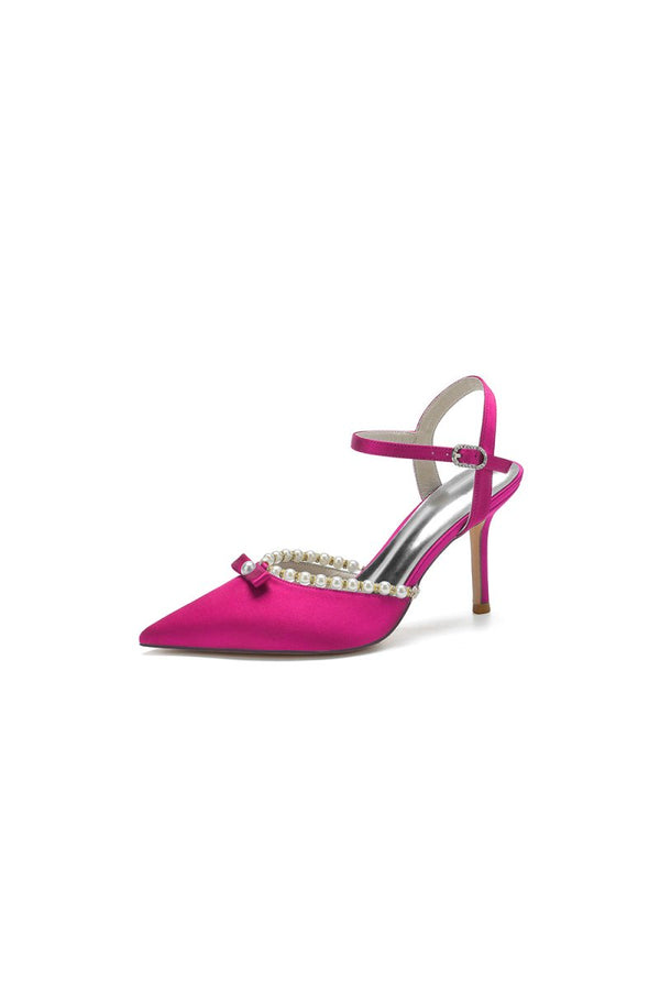Pearl Cocktail Pointed Toe Buckle Strap Heels - KissProm