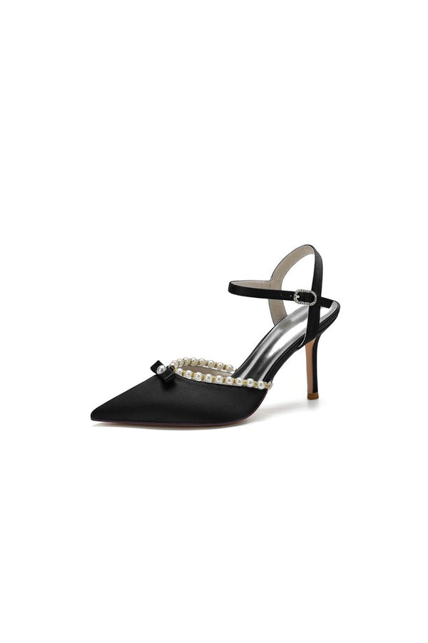 Pearl Cocktail Pointed Toe Buckle Strap Heels - KissProm
