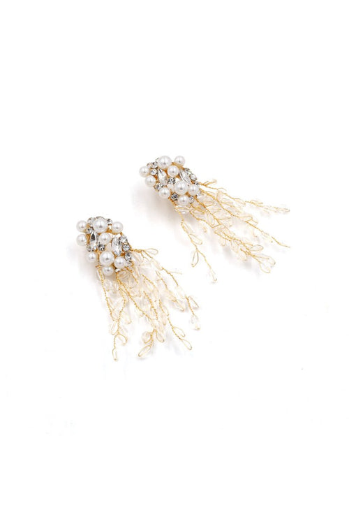 Pearl Dangle Earrings Crystal Gold Floral Hoop - KissProm