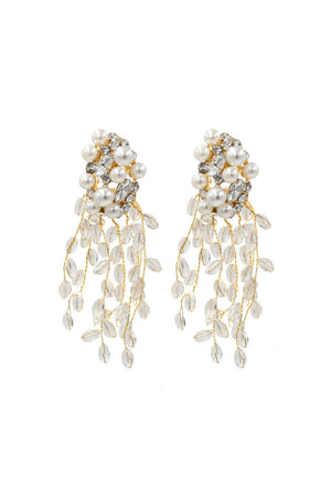 Pearl Dangle Earrings Crystal Gold Floral Hoop - KissProm