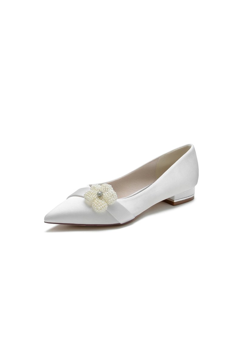 Pearl Flower Cocktail Pointed Toe Flats - KissProm
