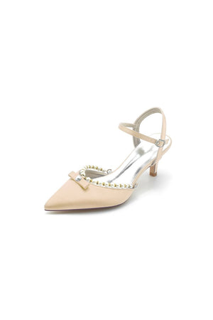Pearl Satin Pointed Toe High Heels - KissProm