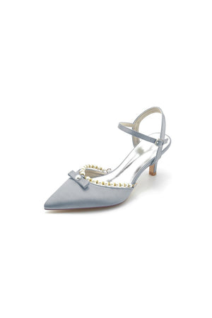 Pearl Satin Pointed Toe High Heels - KissProm