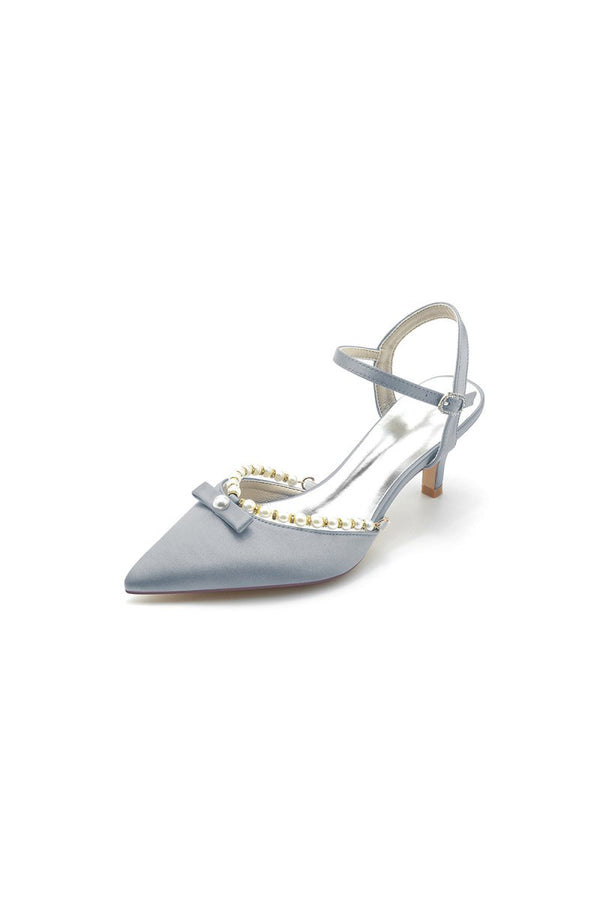 Pearl Satin Pointed Toe High Heels - KissProm