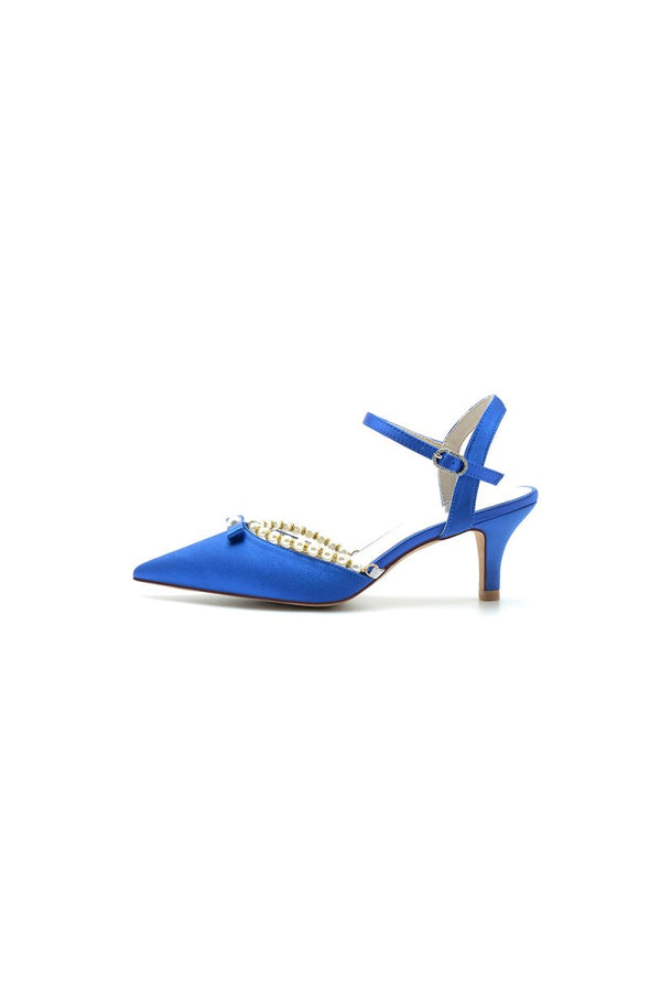 Pearl Satin Pointed Toe High Heels - KissProm