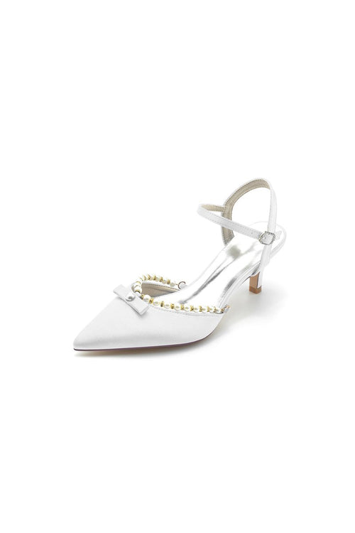 Pearl Satin Pointed Toe High Heels - KissProm