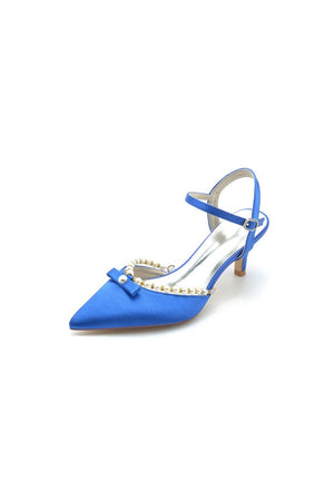 Pearl Satin Pointed Toe High Heels - KissProm