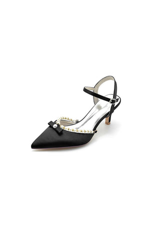 Pearl Satin Pointed Toe High Heels - KissProm