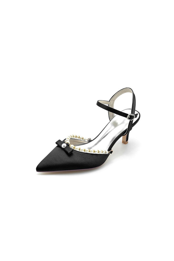Pearl Satin Pointed Toe High Heels - KissProm